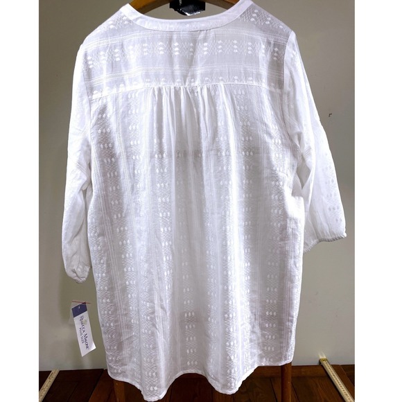 Rebecca Malone Women's 2XL White Embroidered Lace Blouse Button Down Top Chic - Picture 3 of 9